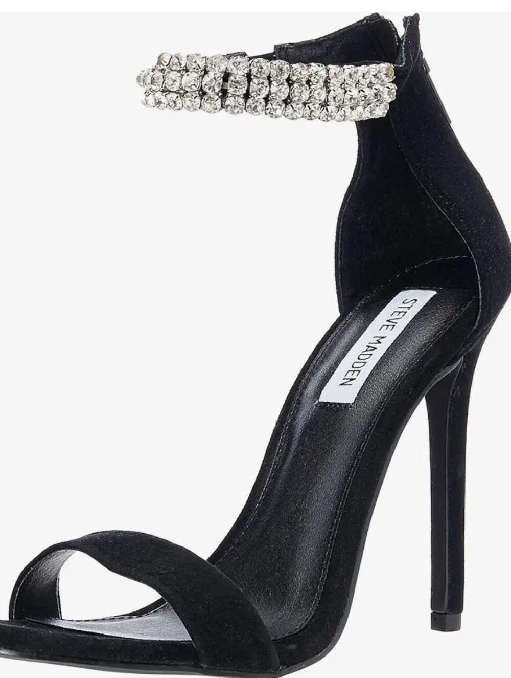Steve Madden Black Rhinestone Ankle-Strap Stiletto Sandal
